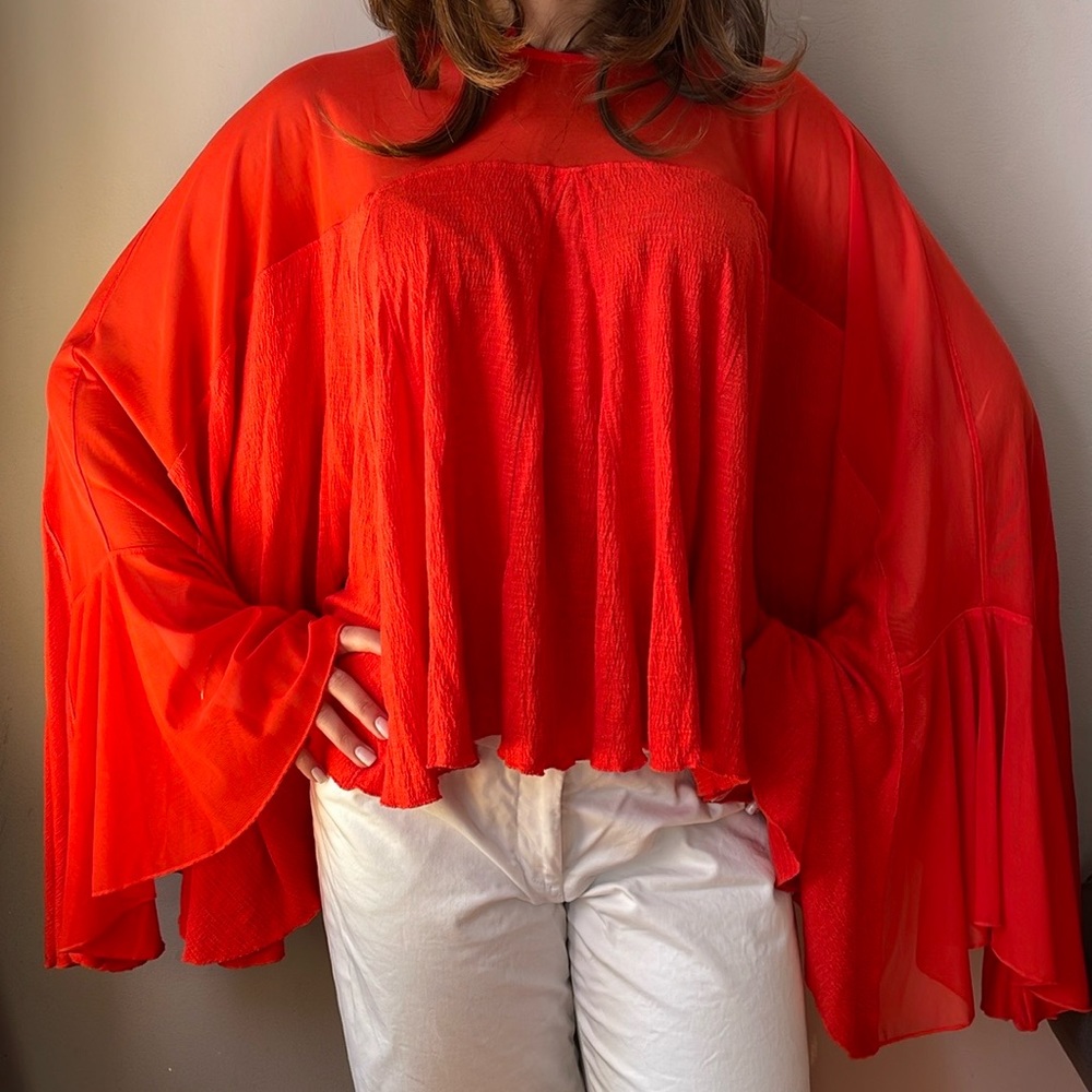 Free People Bat Sleeves Boho Red Top